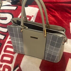 Charles & Keith Plaid Satchel - Cream and Black